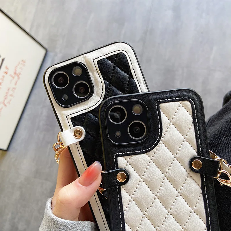 Luxury design mobile wallet phone case bags for iphone15 14 13 pro max wallet pouch leather phone case with strap