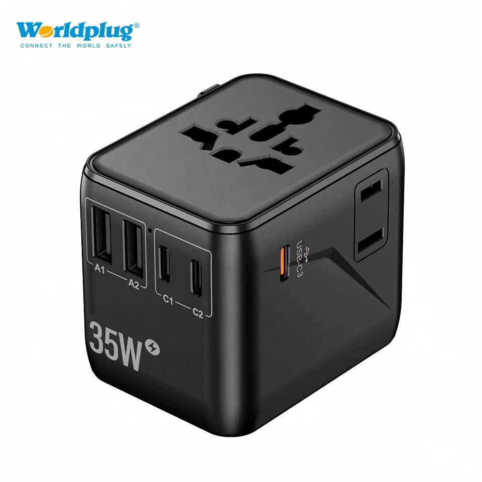 Worldplug Newest 2AC PD 35W Universal Travel Plug Adapter Electrical Socket with USB Power Charger Convenient for On-The-Go