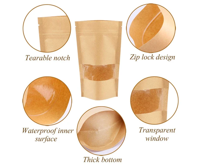 Heat Sealed Recyclable Brown Kraft Paper Pouch Paper Gift Bag Paper Bags and Box for Clothing Jewelry Packaging