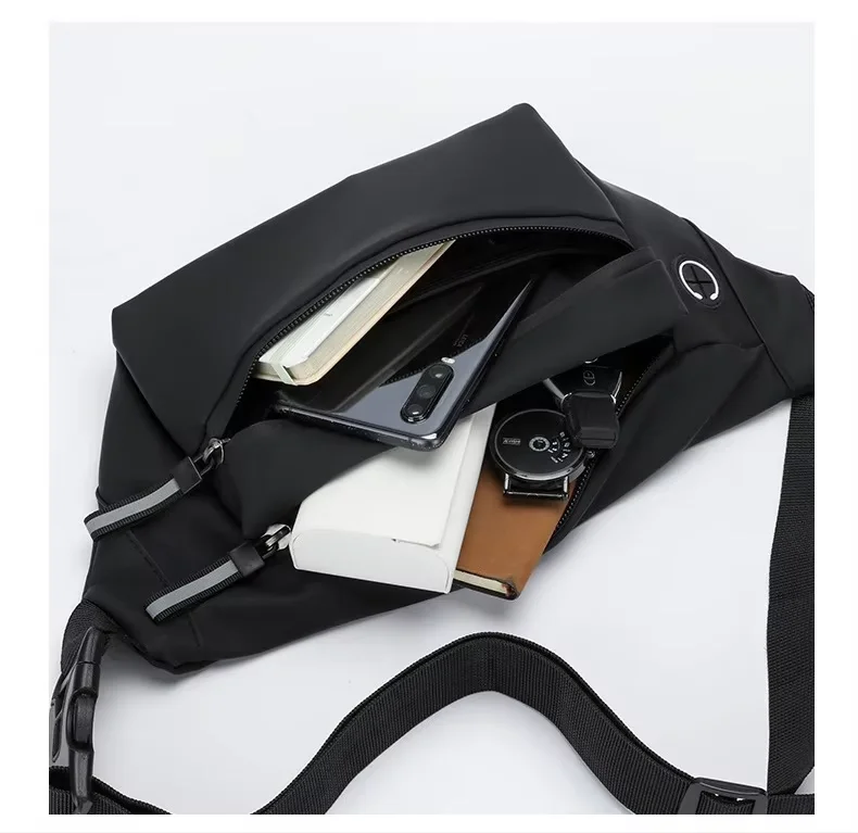 Korea fashion custom men chest pack black cell phone belt bag waterproof sports running bag
