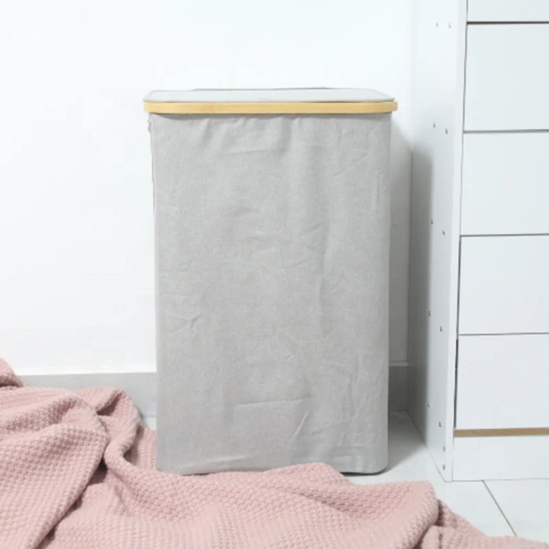 Modern Single Bamboo Large Dirty Clothes Capacity Basket Folding Laundry Hamper With Mesh Bag