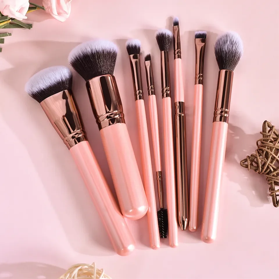 2023 New Arrival Pink Synthetic Hair Makeup Brush Set Private Label Foundation Powder Contour Eyes Blending