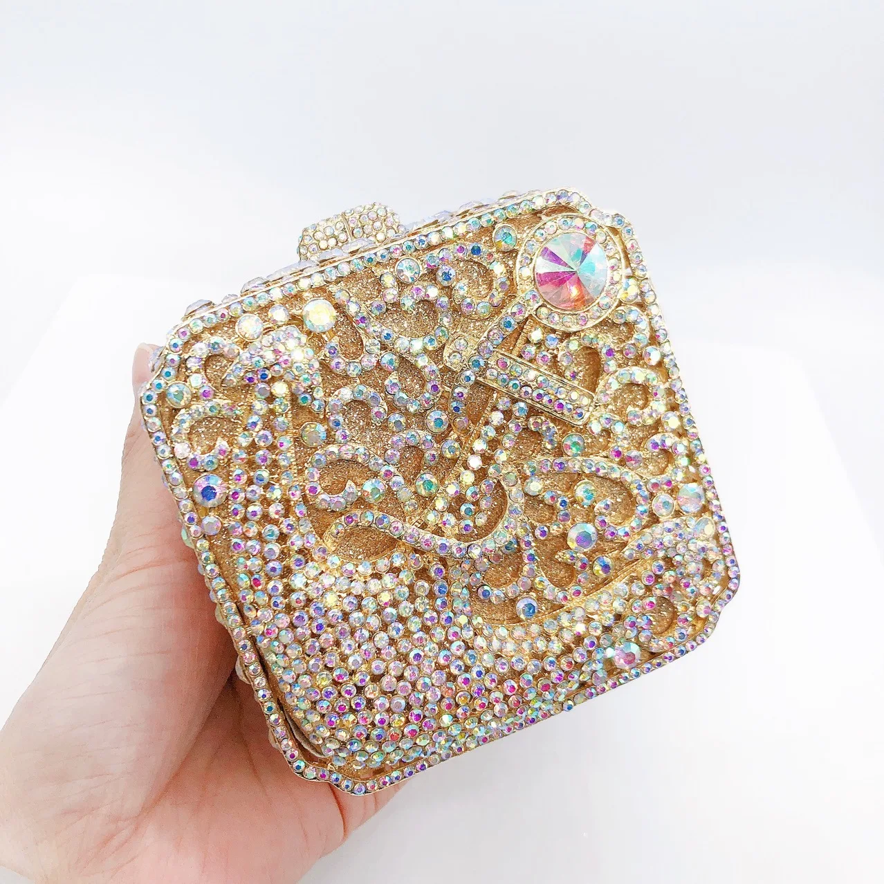 Factory Direct Sale Box Clutch Evening Bag Crystal Luxury Anchor Pattern Square Clutches for Women