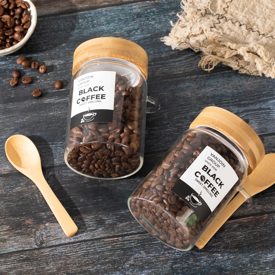 300ml high borosilicate wide mouth airtight food glass container kitchen accessories storage jars with bamboo spoon and lids