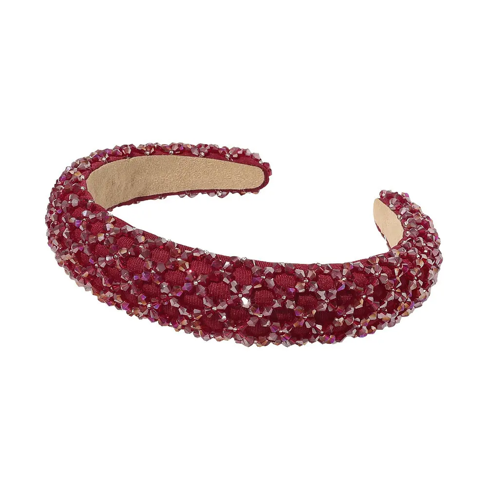 2020-2021 Hot Sale Baroco Style Sponge Glass stones and Fabric Mixed Wide Headband for Women and Girls