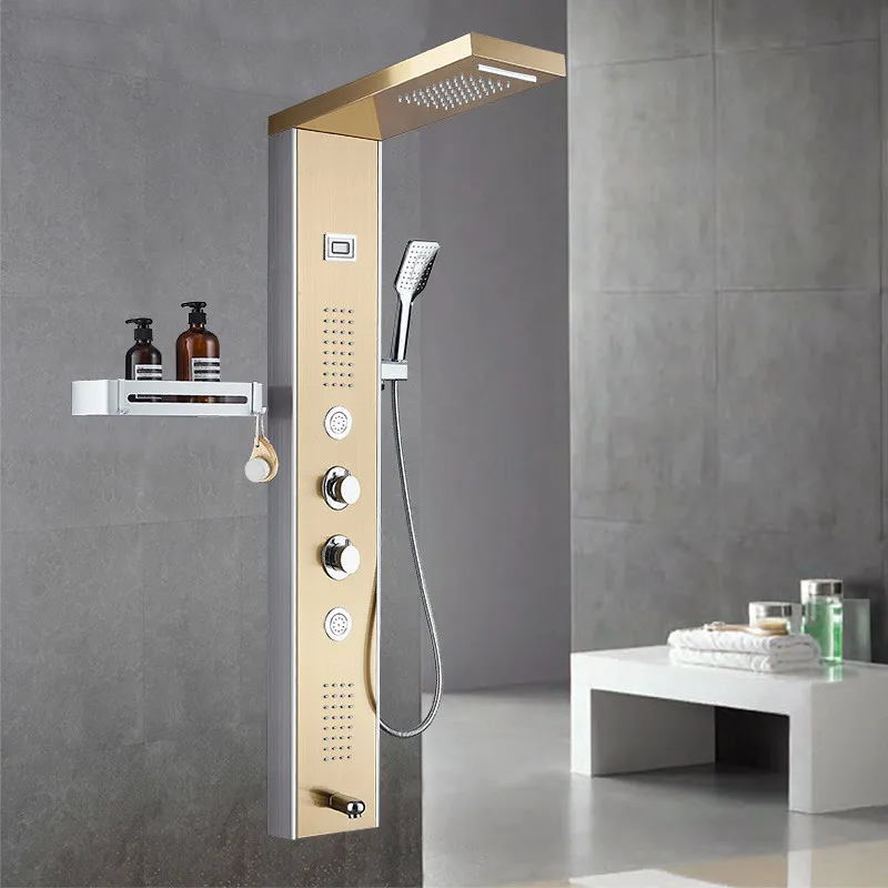 Zhejiang Luxury Modern head black wall mounted shower panel column faucet waterfall bathroom shower panel led