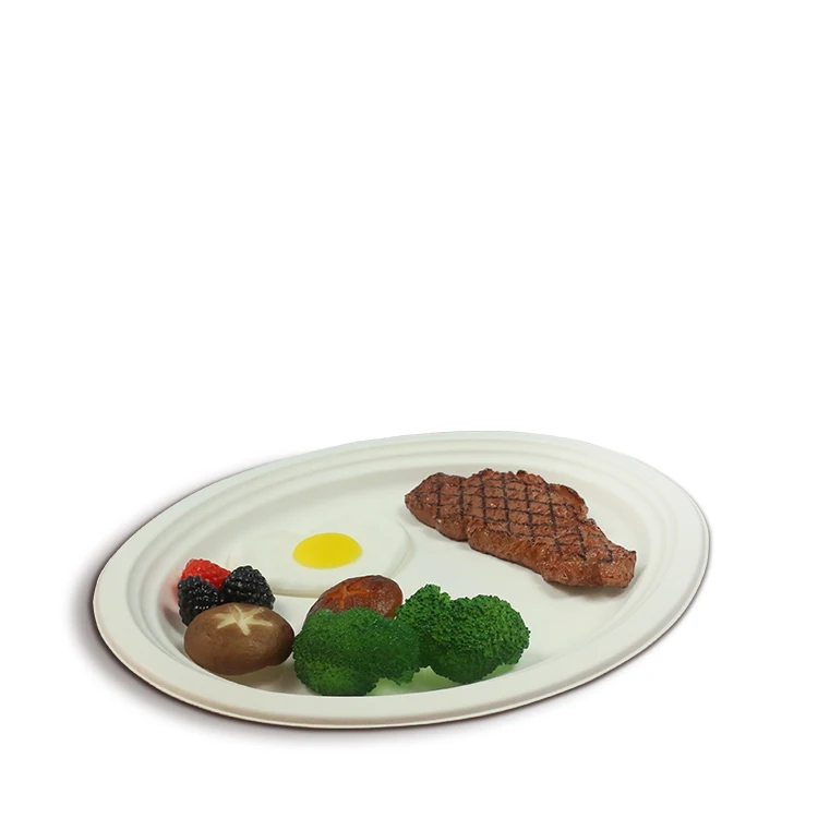 Food Grade 12.5 Inch Sugarcane Bagasse Snack Catering Tray Paper Dish Oval Plate