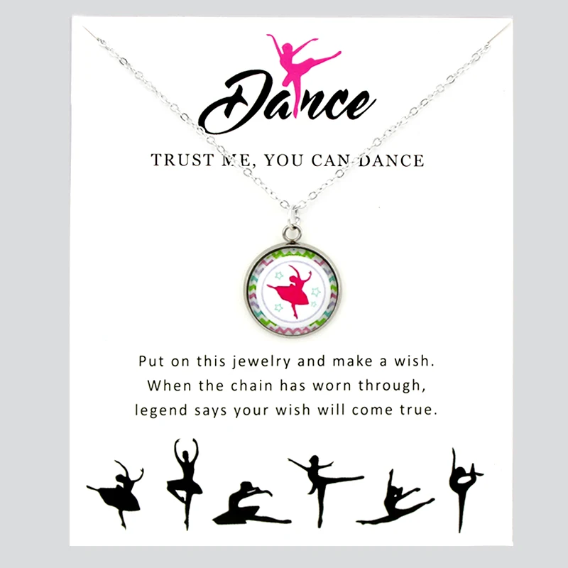 Stainless Steel Base Setting Glass Dome Cabochon Dancer Dance Dancing Pendant Necklaces for Women