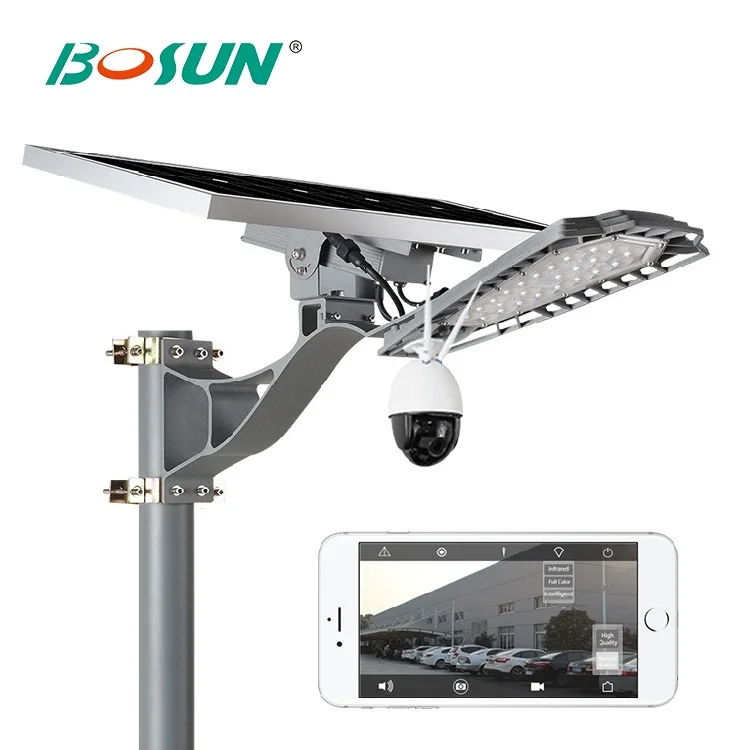 BOSUN новый продукт Горячая Распродажа интегрированный ip65 Водонепроницаемый 60 Вт мониторинг наружного видеонаблюдения солнечный уличный фонарь внутренняя связь PTZ-камера