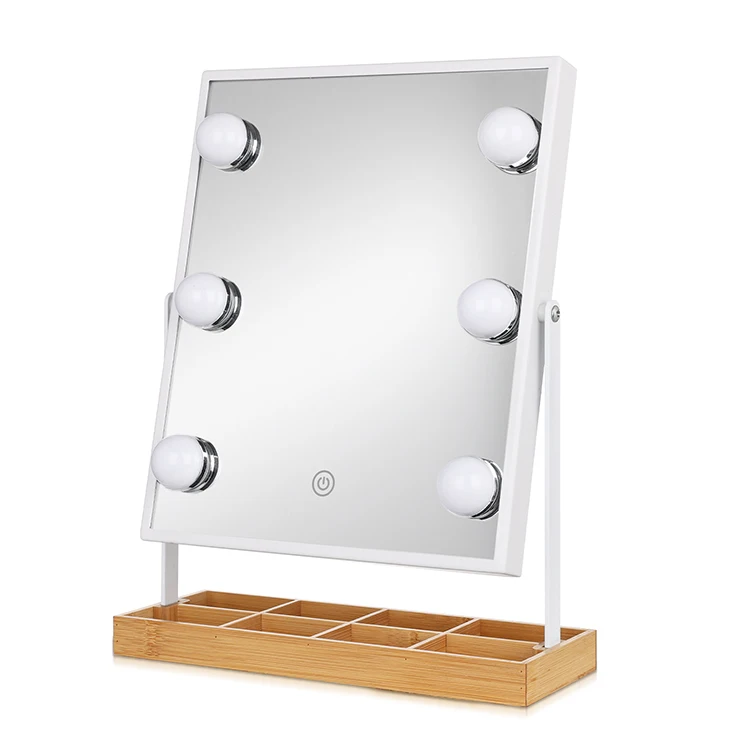 factory customizable table standing led light makeup mirror small white rectangle hollywood mirror with lamp for home