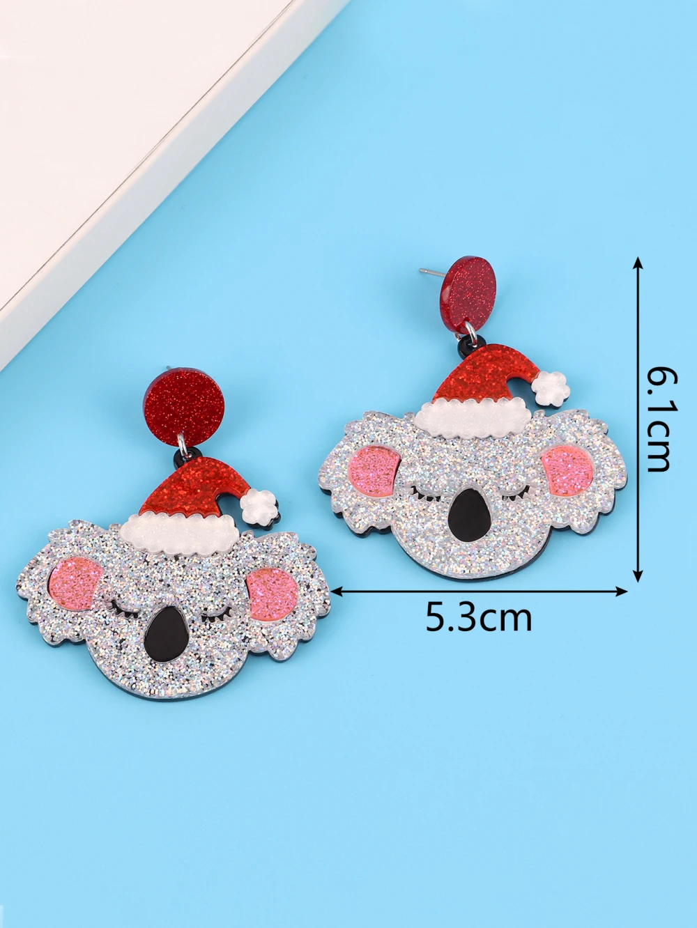 Wholesale Best selling creative animal glitter Cute Koala Santa hats Laser Cutout acrylic earrings for women