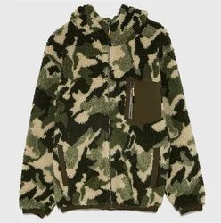 Custom men  fuzzy shearling berber fleece camo sherpa hoodie