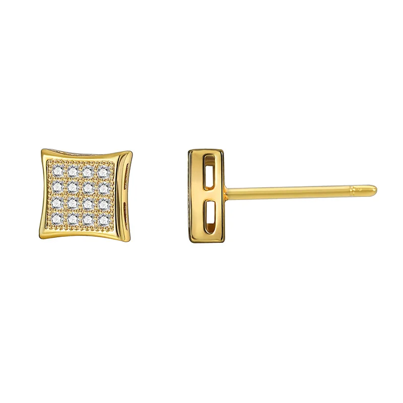South Korea fresh small village style simple quadrilateral stud female fashion design micro-inset zircon earrings