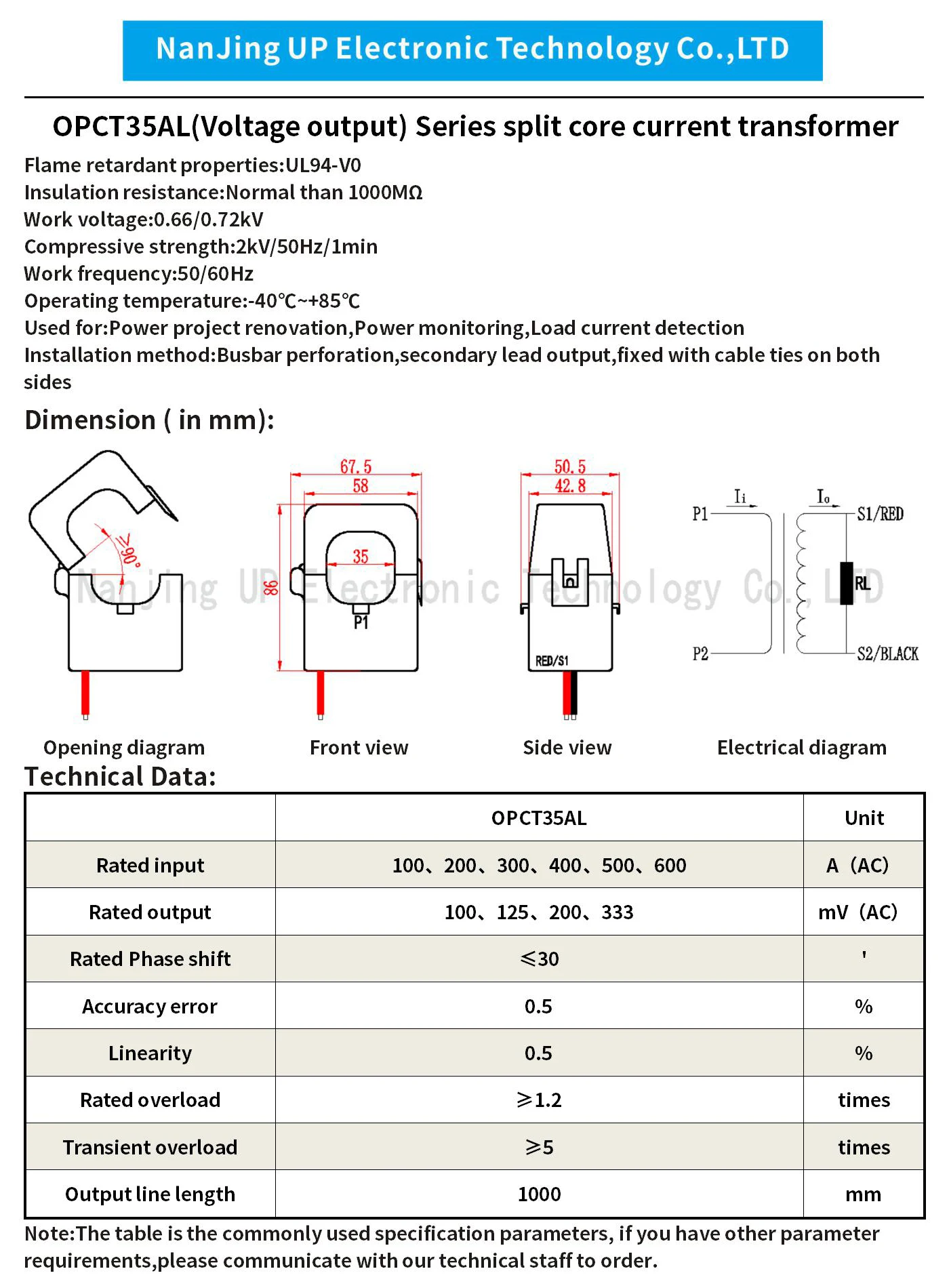 OPCT35AGL AC Current Transformer Sensor 0~750A Openclosed Ratios NJXSE Split Core Current Transformer Manufacture Price 100A