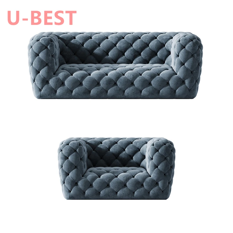 U-Best Modern Commercial Home Office Couch Chesterfield Tufty Sofa Button Upholstery Fabric Sofa Velvet Pull Button Back Sofa