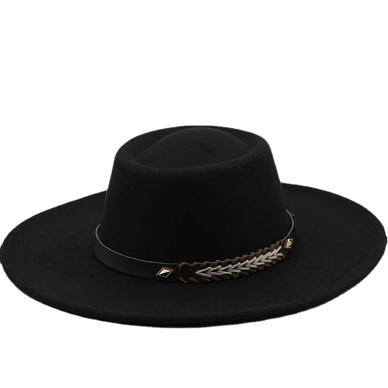 Solid Color Big Brim Women Autumn Winter Party Flat Top Panama Fedora Hats Wholesale Custom Fashion Ladies Wide Brim Fedora Hats