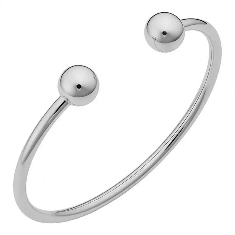 Ball End Open Cuff Bangle Bracelet