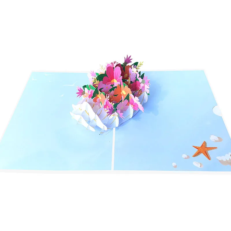 Romantic conch handmade Greeting Cards Flower hot sale pop up valentine 3D cards