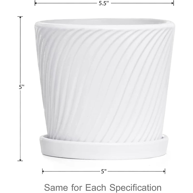 5.5 Inch Plant Pots Indoor Ceramic Pots Planters with Drainage Hole and Saucers Flower Pots for Indoor Outdoor Plant