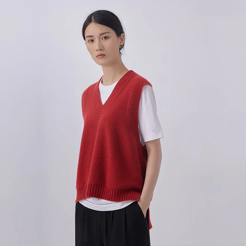 Бесшовный цельный Длинный жилет из чистого кашемира спереди и сзади, женский осенне-зимний Свободный жилет, жилет, вязаный пуловер