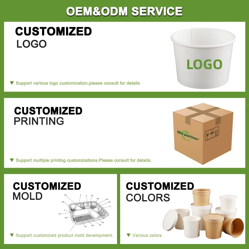 Disposable Biodegradable Takeout Salad Paper Bowl Ice Cream Porridge Rice Noodle Soup White Kraft Cups With Lid