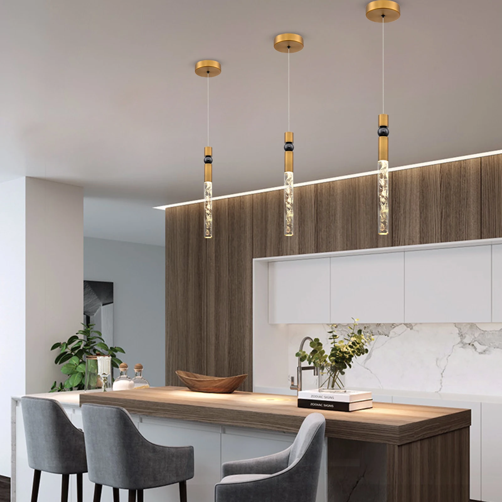 Single LED Pendant Chandelier Light Black Brass Crystal Pendant lamp for Coffee shop