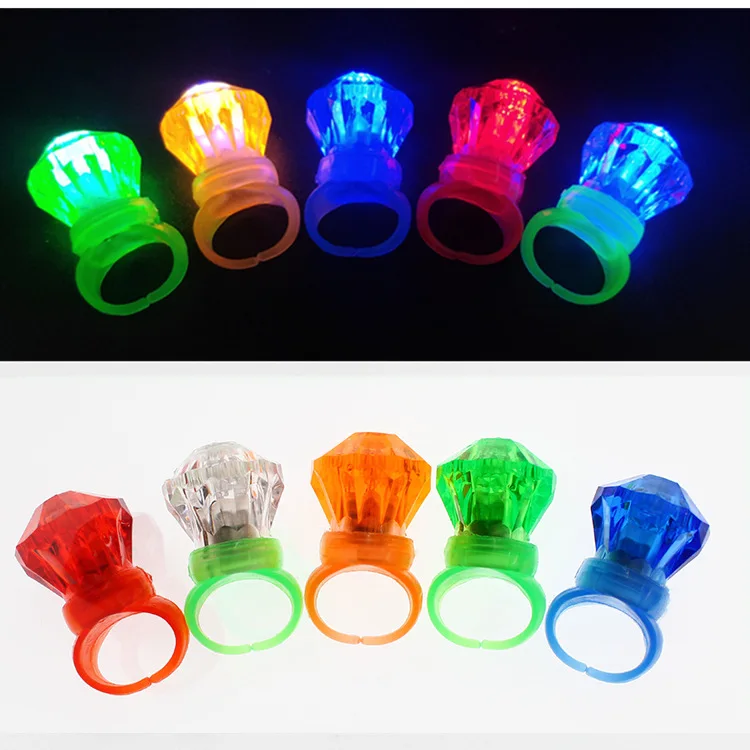 LED Glowing Diamond Finger Ring Novelty Flashing Light-up Toys Kids Birthday Gift Wedding Party Supplies Toys for Children