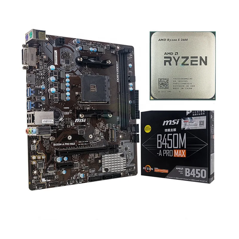 R5 2600 R5 2600 CPU +MSI B450M A PRO MAX Motherboard Sets Socket AM4 CPU + Motherboard Sets Without cooler