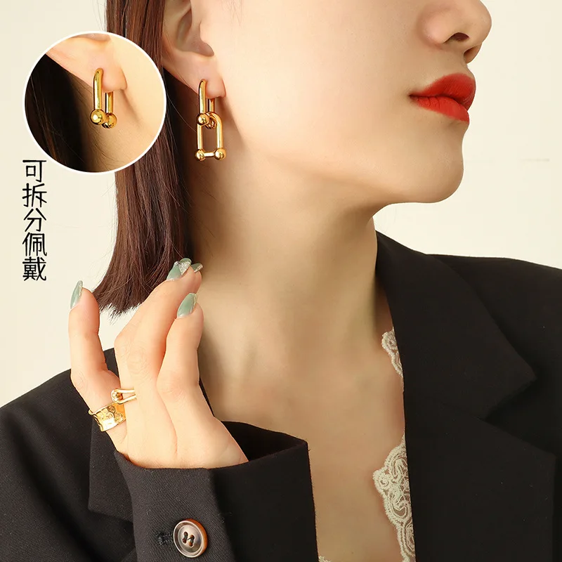 Wholesale Inspired Earrings Stainless Steel Statement Jewelry Waterproof 18K Gold Plated U Shape Chain Handmade Earrings