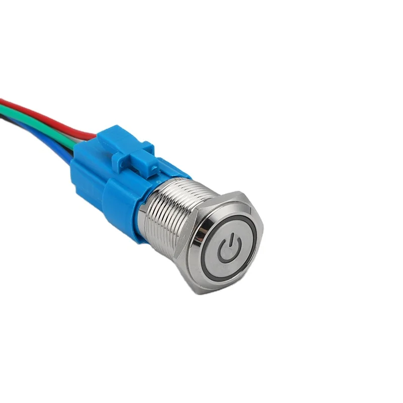 IP67 waterproof 16mm diameter reset stainless steel momentary  metal push button switch 220v with power symbol