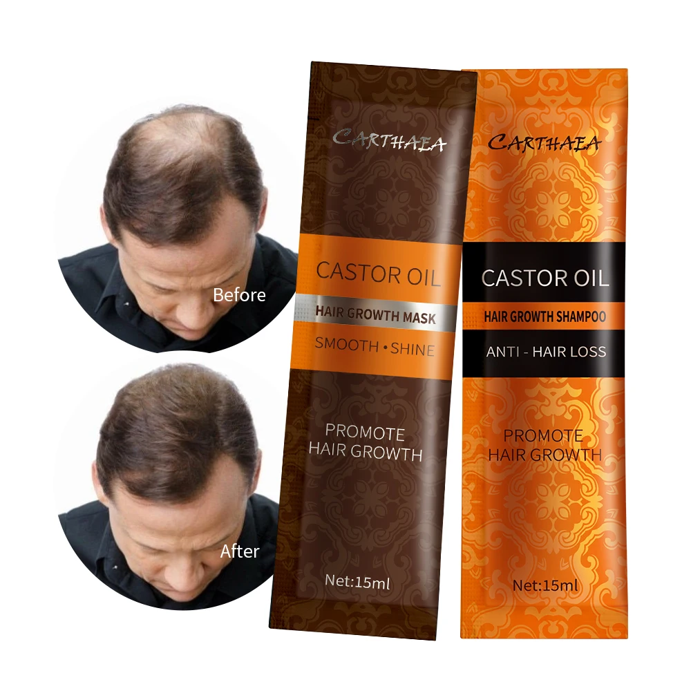 Carthaea Dandruff Frizz Castor Oil Scalp Care Repair Damaged Sachet Anti Loss Regrowth Growth Hair Shampoo and Mask for Hair