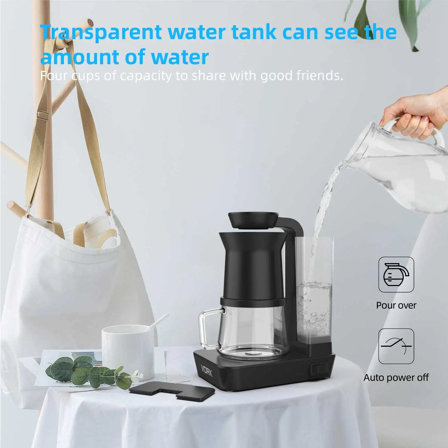 Shut off hand drip coffee maker 4 Cup Carafe automatic coffee maker coffee machine 560ml water tank