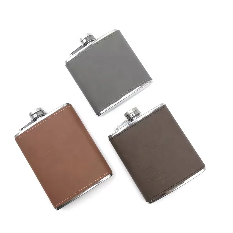 Sublimation Blank Laserable Leather 7oz Bulk Price Stainless Steel Modern Hip Flask for Whiskey