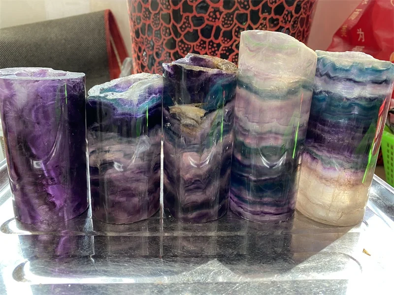 Wholesale Natural Crystals Healing Stones Polished Rainbow Fluorite Lamps Night Light For Decoration Gift