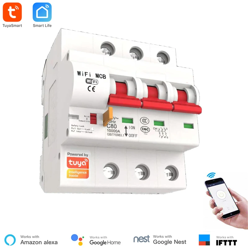 Tuya с Amazon Alexa Google 40A 1P/2P/3P/4P Wi-Fi умный выключатель автоматический Home Mini OEM 4 G