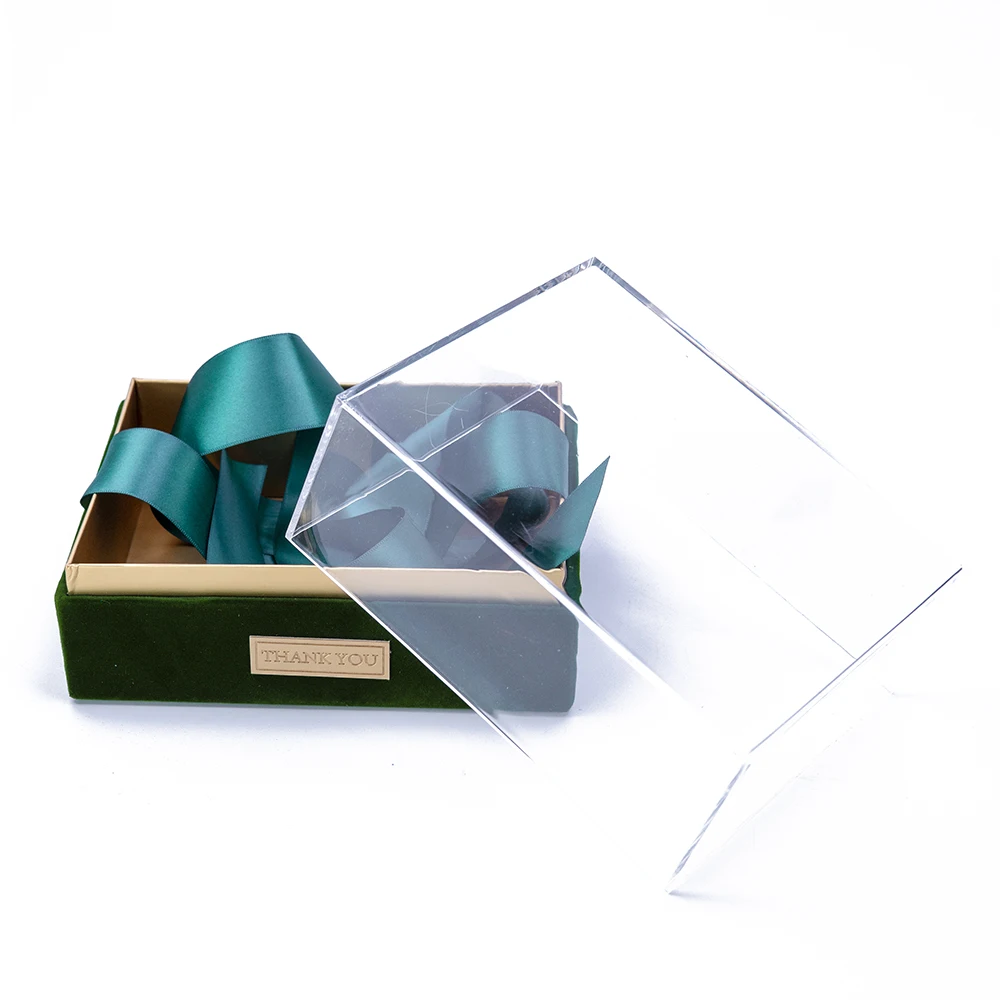 Acrylic Cover Lid Paper Boxes Transparent Chocolate Gift Box with Ribbon