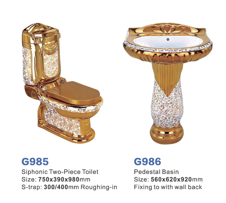 Набор для ванной комнаты в золотом цвете, унитаз, чаша и подставка для роскошного отеля