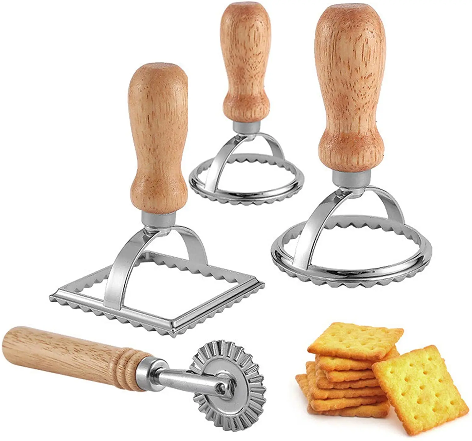 Ravioli Stamp Set Square Round Ravioli Maker Wheel Heart Maker Mold with Wooden Handle for Ravioli