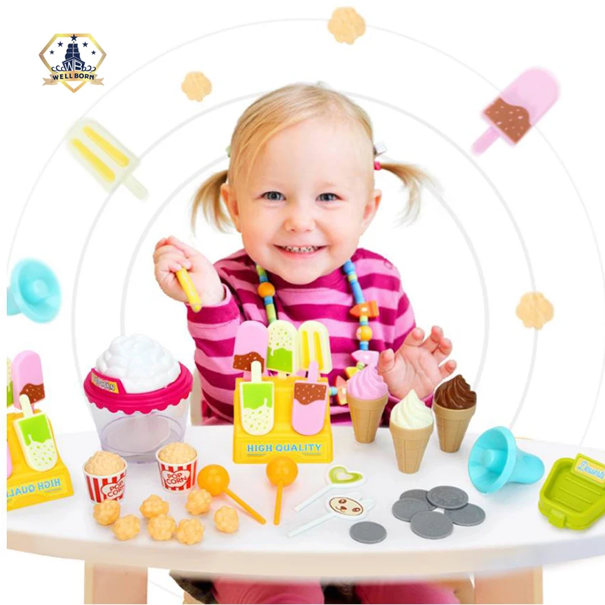 Super market sweet shop pretend candy cart corn popper toy play set for kids