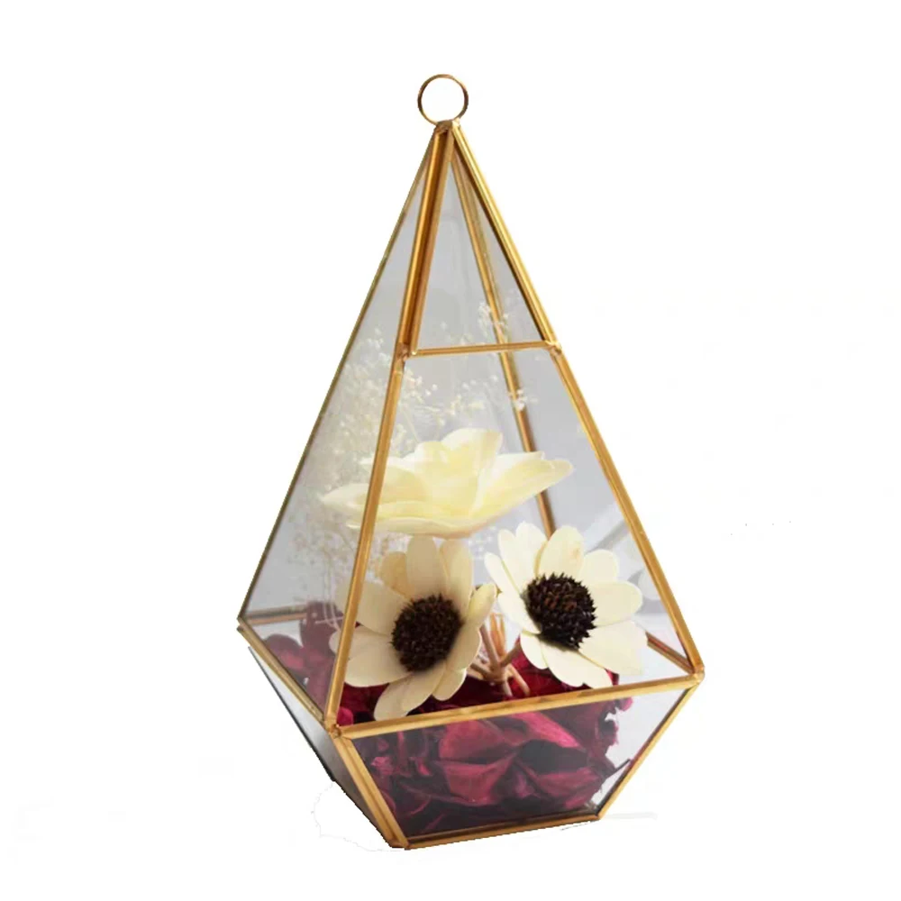 Геометрическая металлическая стеклянная ваза для террариума, внутреннее украшение для дома, Настольная Ваза из меди и латуни ручной работы, 7 дней, Европа, 2 шт.