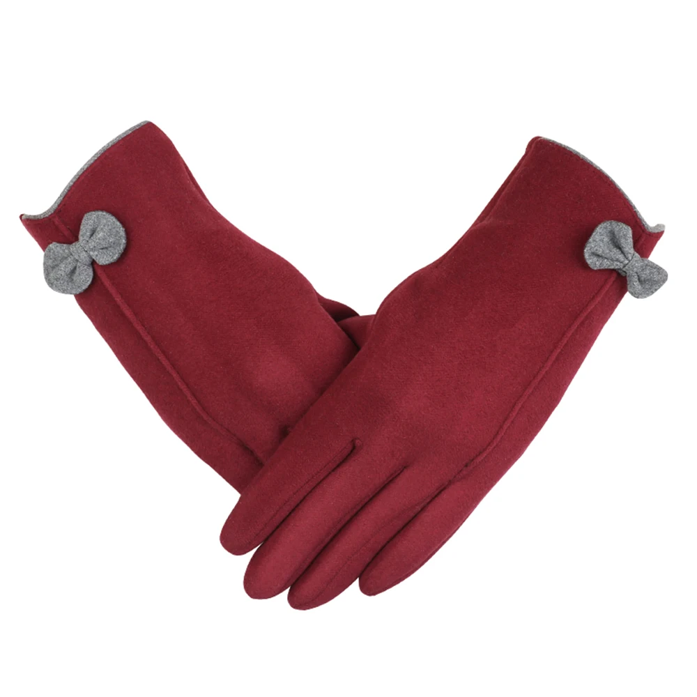 Autumn and winter rabbit velvet cute little bow warm touch screen gloves for ladies
