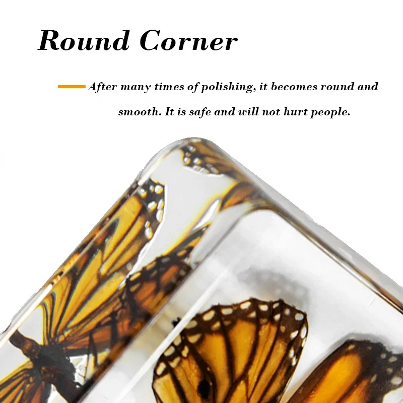 taxidermy butterfly resin cube real insects bug 75*75 mm factory customized clear epoxy acrylic blocks resin crafts ornaments