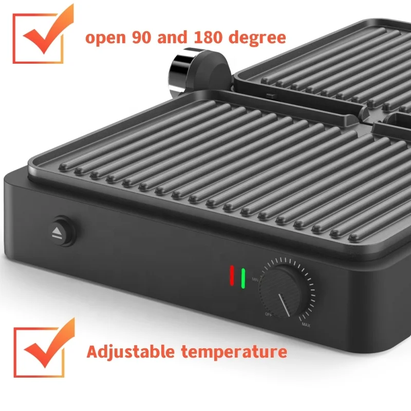 Temperature adjustable electric contact grill stainless steel contact grill panini grill