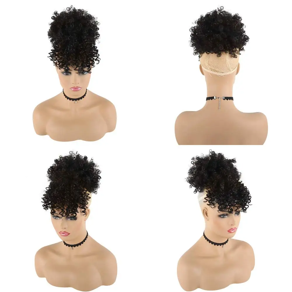 Curly Ponytail Wigs for Black Women Hair Balls for Girls Hair Clip in Bangs Afro High Puff Bun Hair Pieces for Women Synthetic