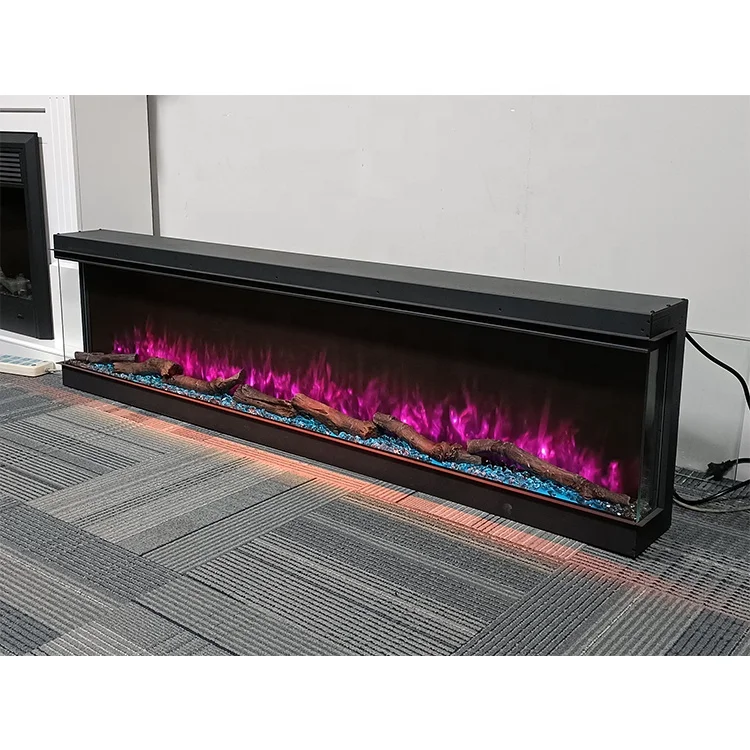 Modern 72 inch 3 Sided Electric Fireplace Indoor Inserts Heater Indoor Decorative 3D LED Flame Fireplace Electric