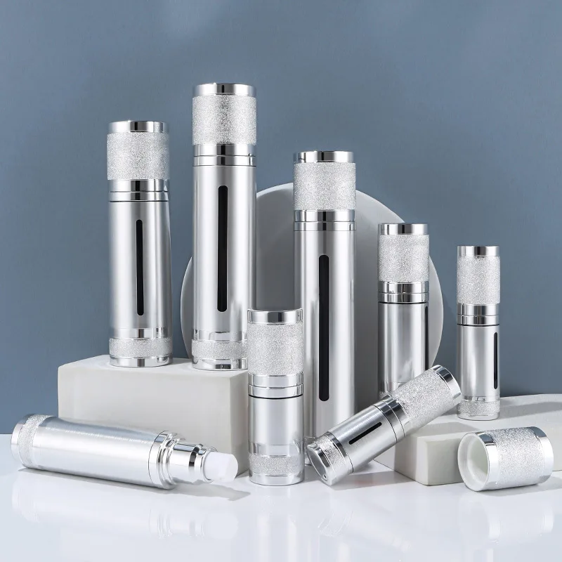 10ML 15ML 20ML 30ML 50ML 80ML 100ML 120ML Silver Tumbled Vacuum Cosmetic Pressed Lotion Dispensing Empty Bottle