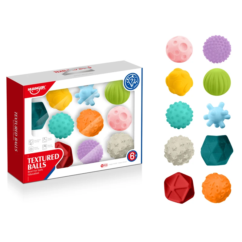 Hot Sales Baby Sensory Toys Textured Baby Soft Plastic Vinyl Rubber Ball Toys Silicone Balls Set With 10PCS