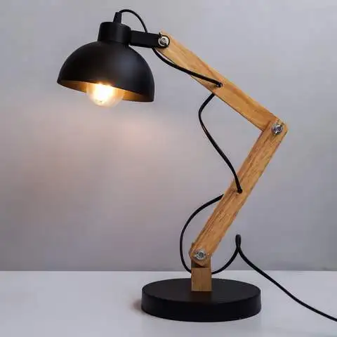 Good quality mid century large antique black table task lamp metal wood reading  lamp for desk office study room