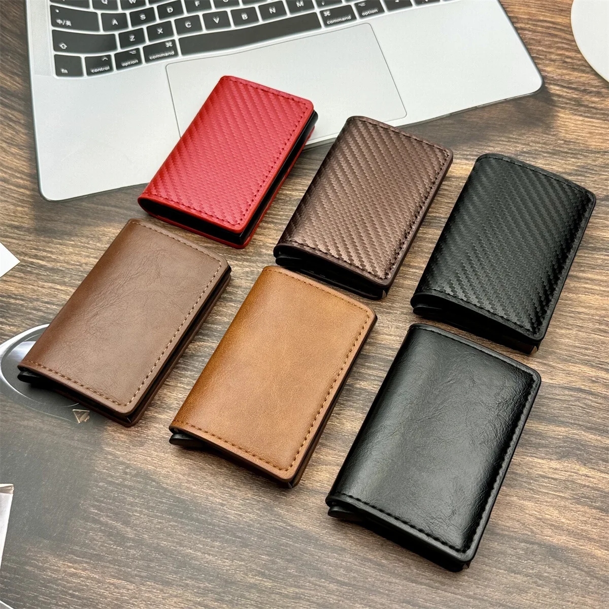 2024 RU PU Leather Wallet RFID Blocking Pop Up Card Holder Money Clip Slim Purse For Holding Bank Cards