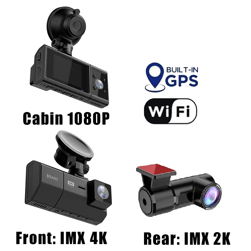 HM600 2-дюймовый 3-канальный передний Sony IMX 4K Cabin 1080P задний 2K видеорегистратор приборная панель WIFI GPS присоска кронштейн